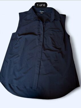 Athleta Black Lightweight Sleeveless collar tank Top button front size small